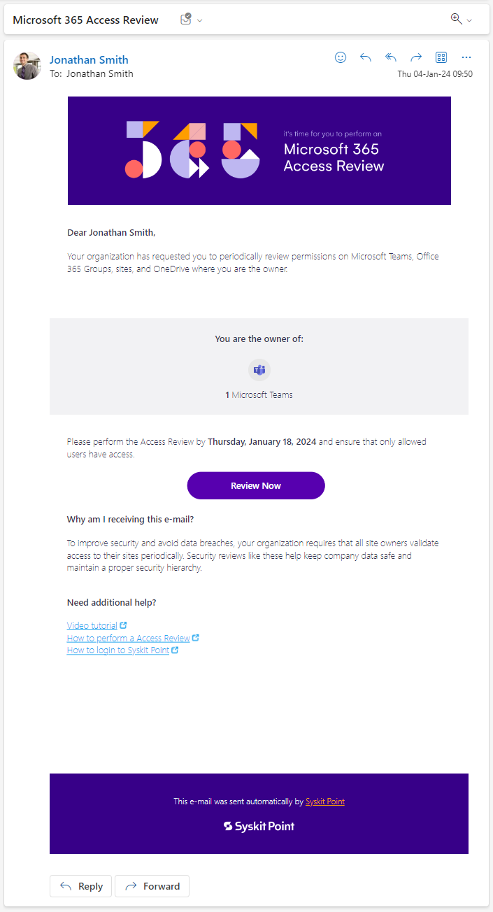 Access Review email