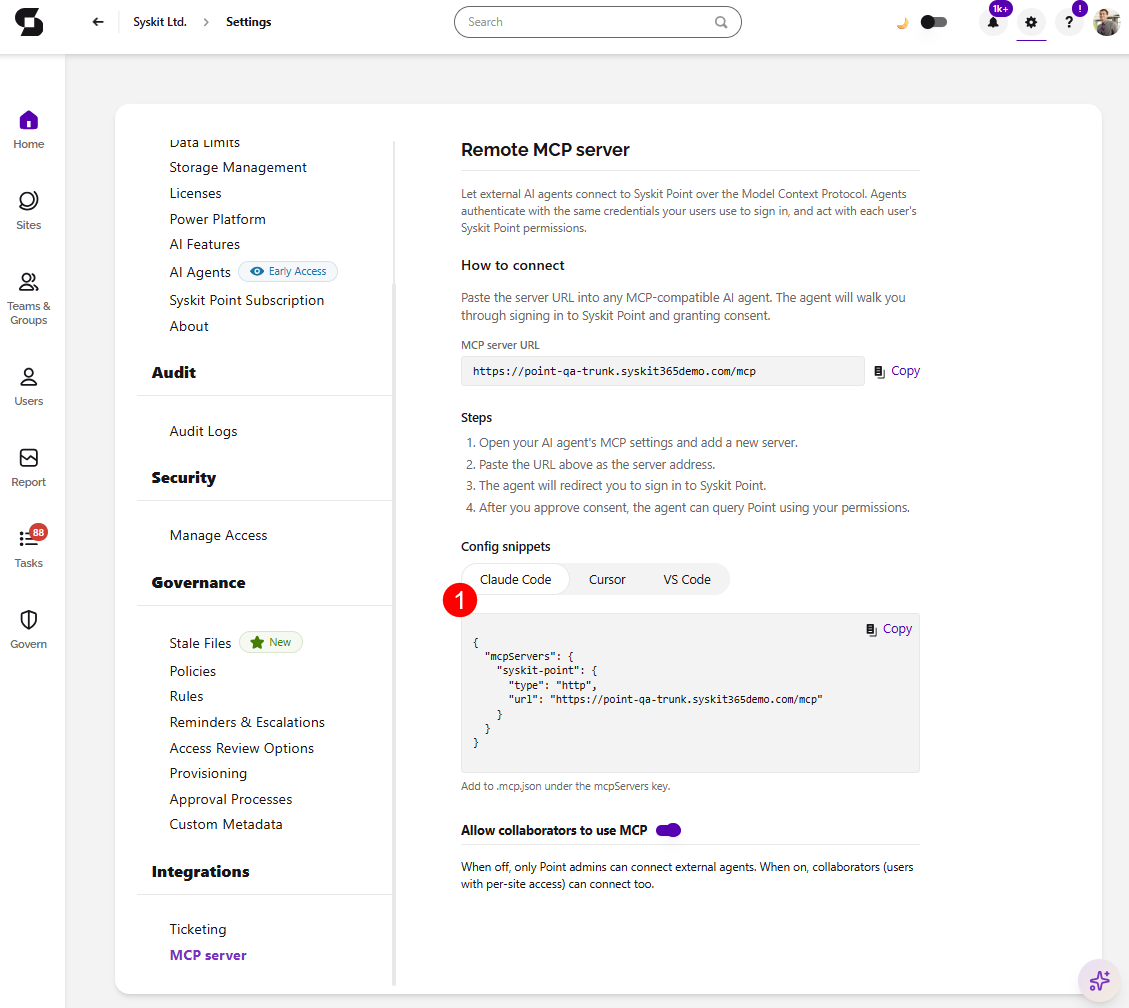 MCP Server - Configuration Snippets