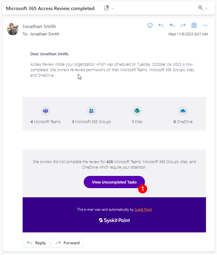 Email - Access Review completed