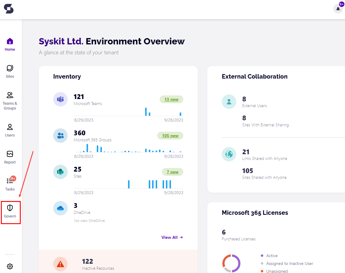 Home screen - Governance tile