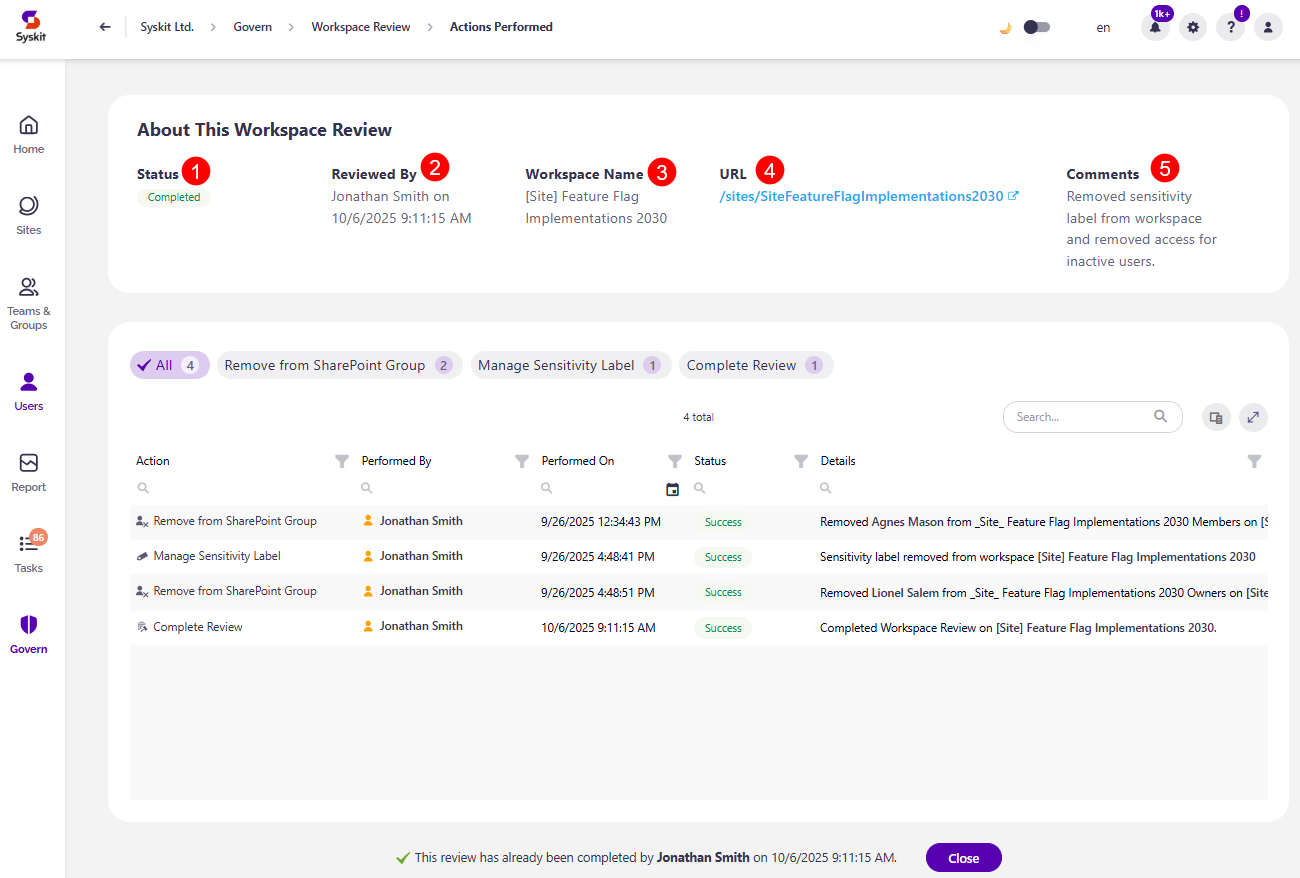 Governance - Workspace Review - Summary