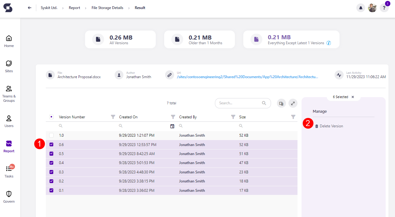 File Storage Details - Delete Version
