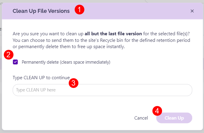 Clean Up File Versions - Confirm