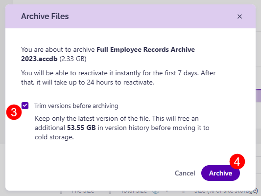 Site Storage Metrics Report- Archive Files