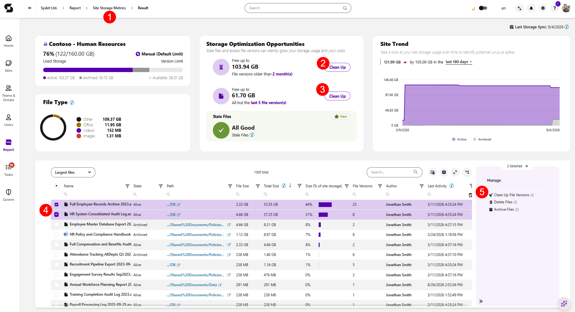 Site Storage Metrics Report- Clean Up File Versions
