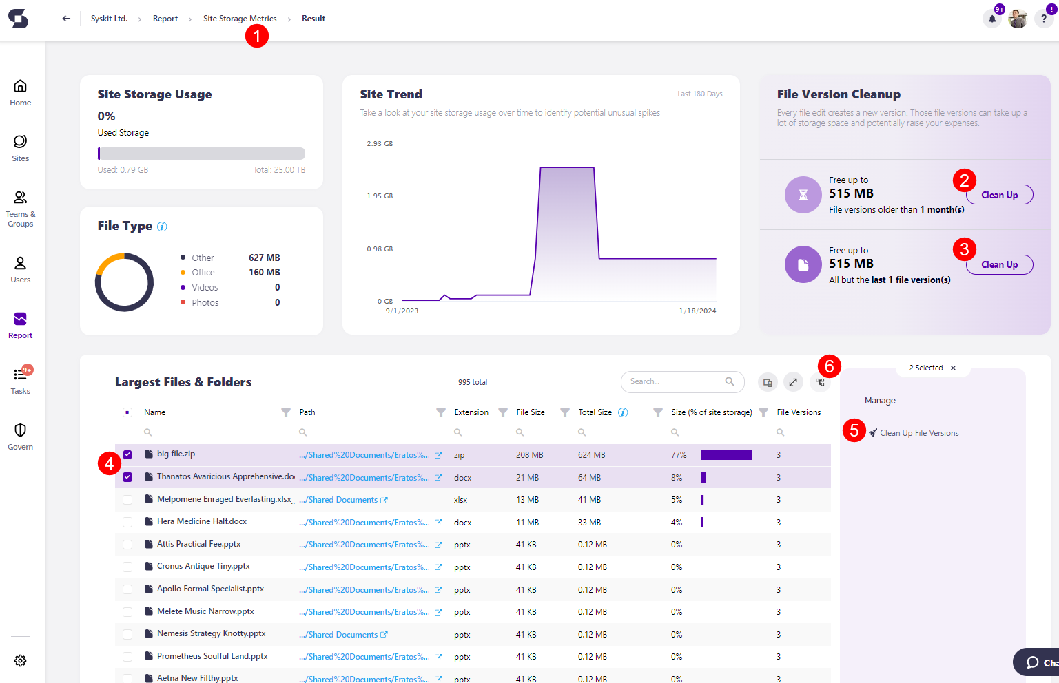 Site Storage Metrics Report- Clean Up File Versions