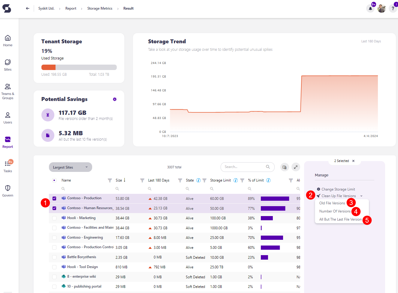 Storage Metrics Report- Clean Up File Versions