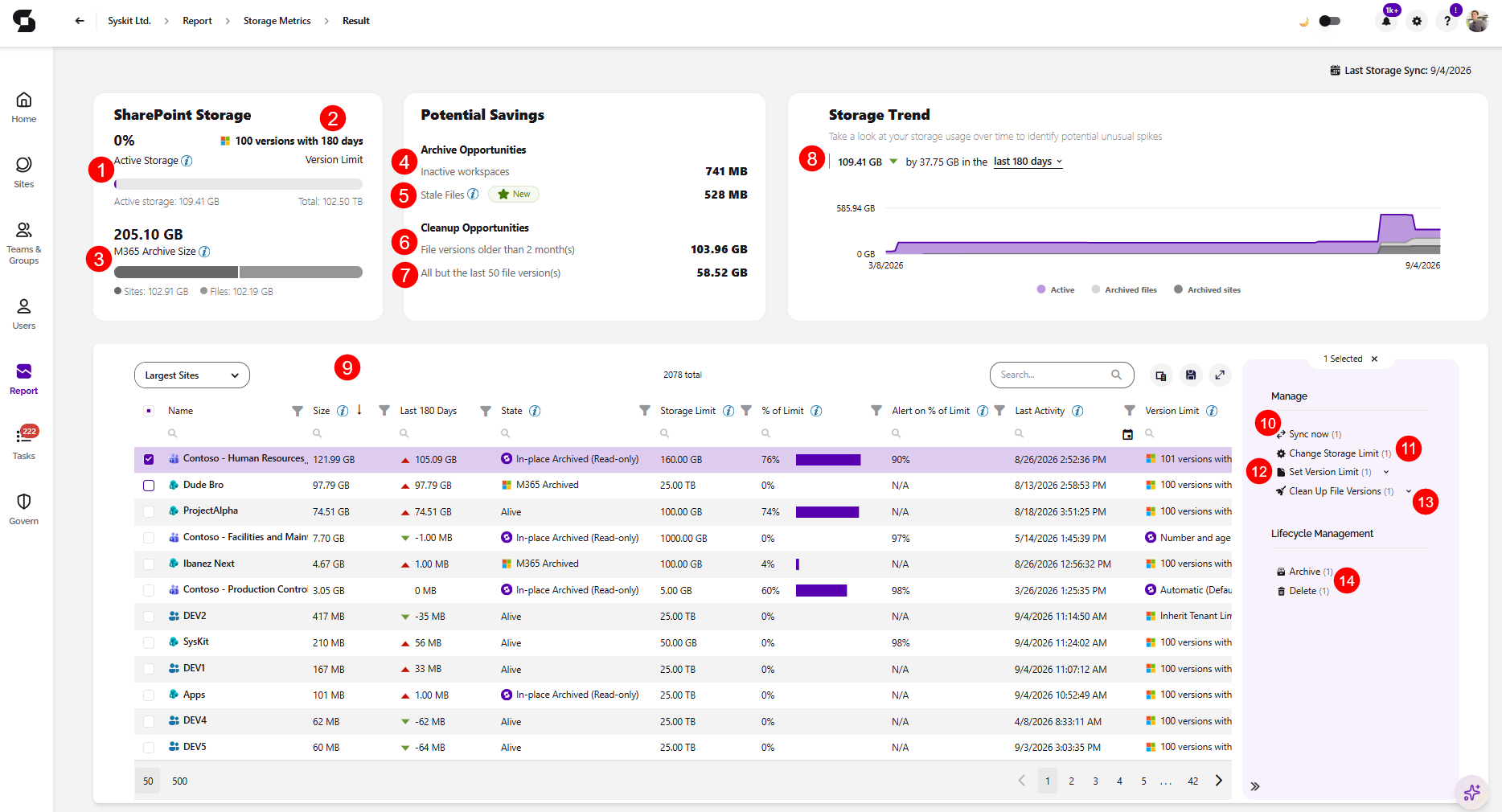 Storage Metrics Report in Point