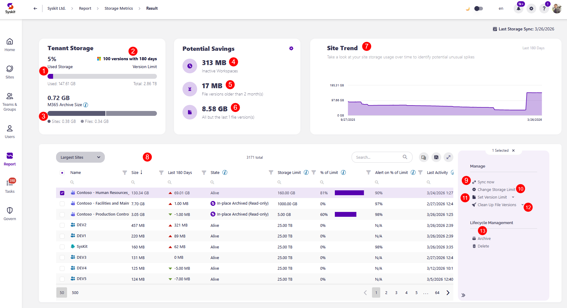 Storage Metrics Report in Point