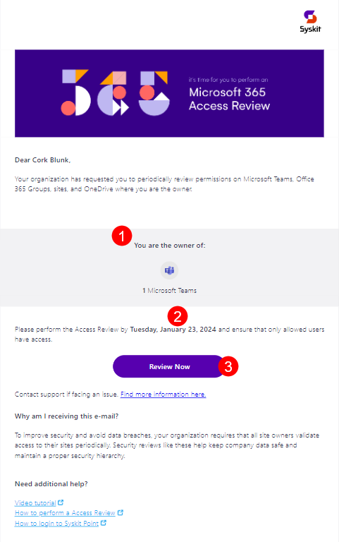 Access Review request email