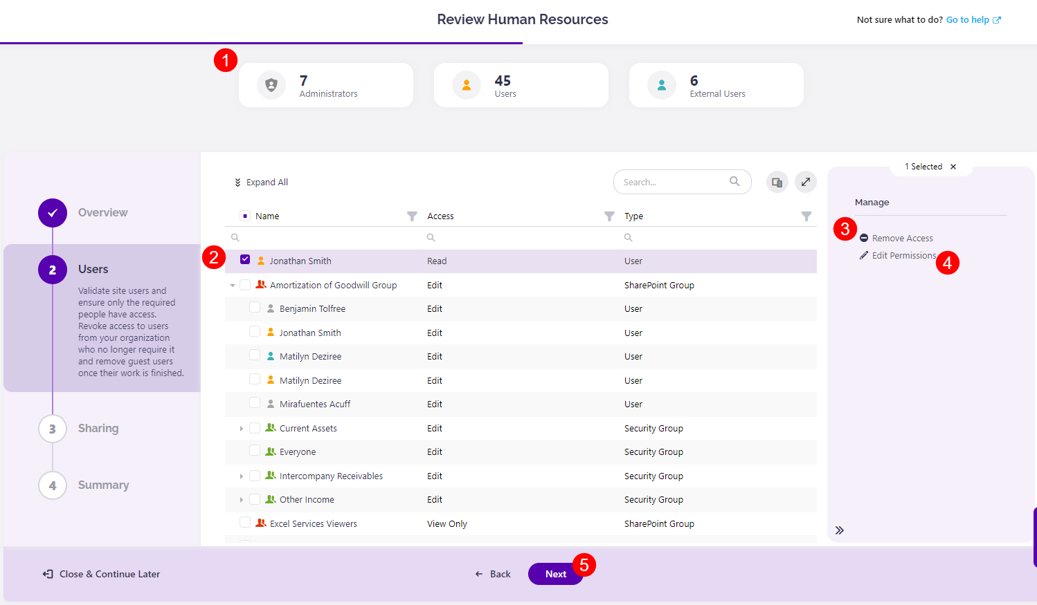 Access Review wizard - Users step