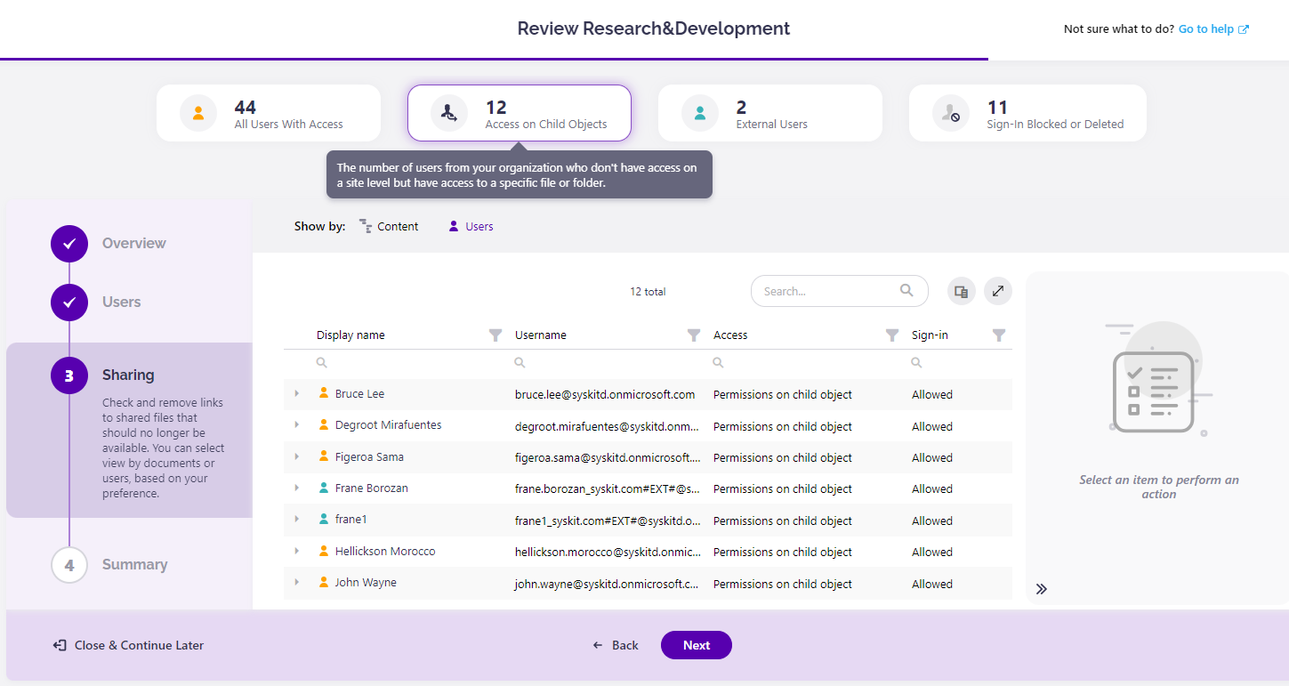 Access Review wizard - Sharing step - Site