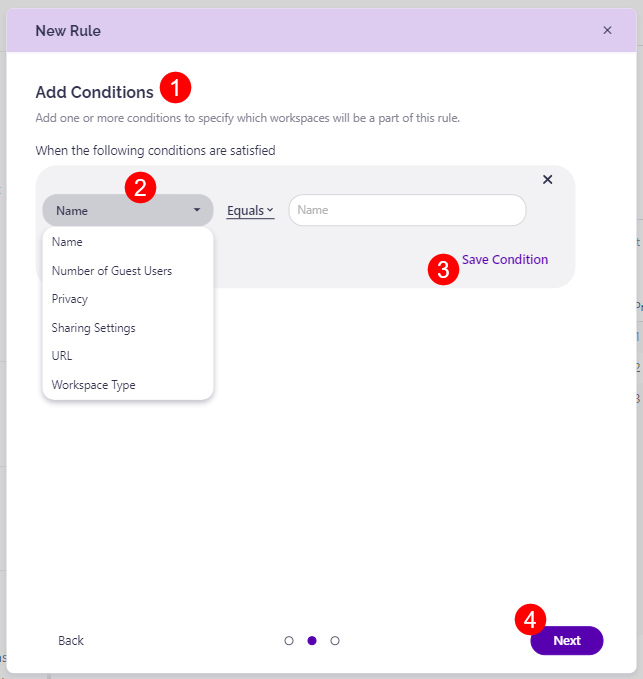 Rules - New Rule - Add Conditions