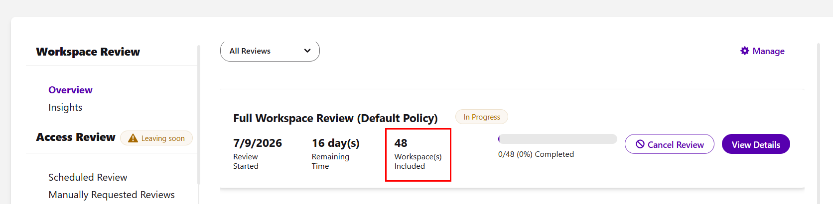 Policy Impact - Govern > Workspace Review