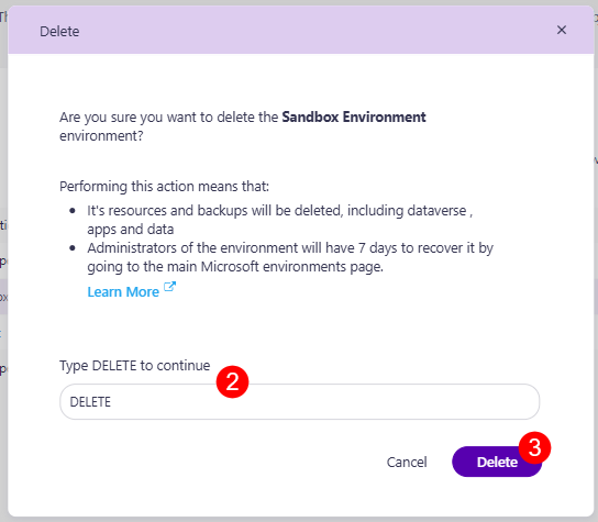 Power Platform - Delete Environment