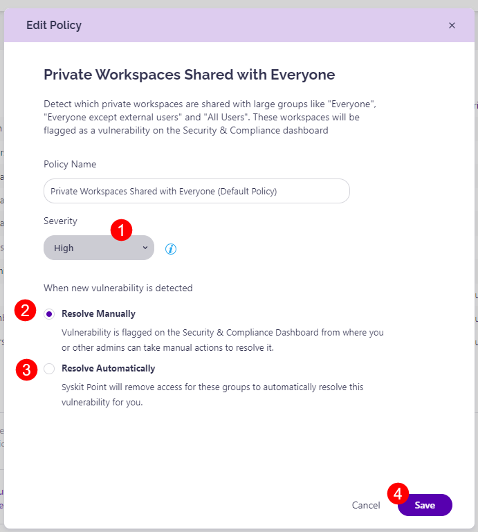 Private Workspaces Shared with Everyone - Severity