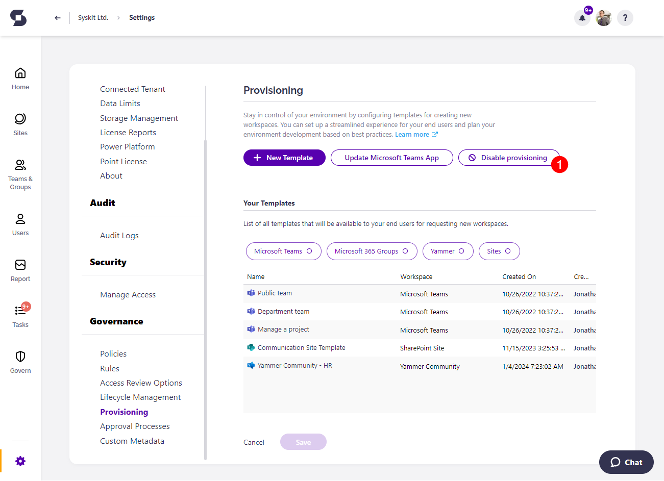 Disable Provisioning