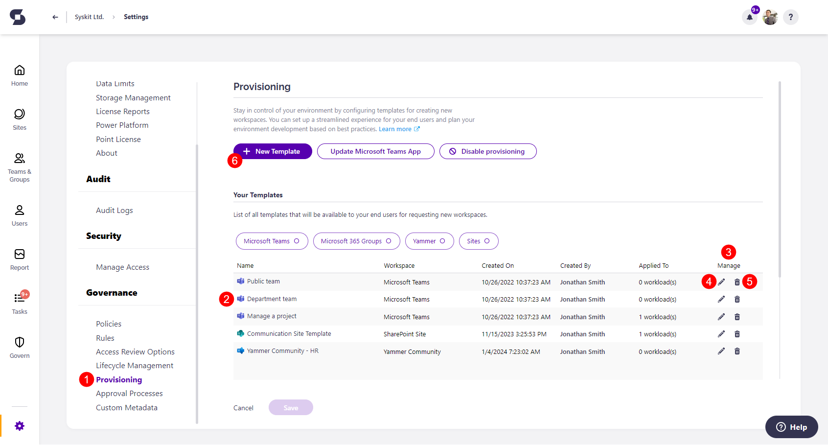 Provisioning - Settings Screen