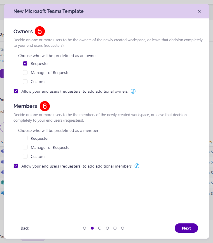 New Teams Template Dialog - Step 2