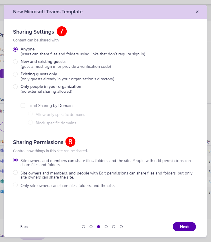 New Teams Template Dialog - Step 3