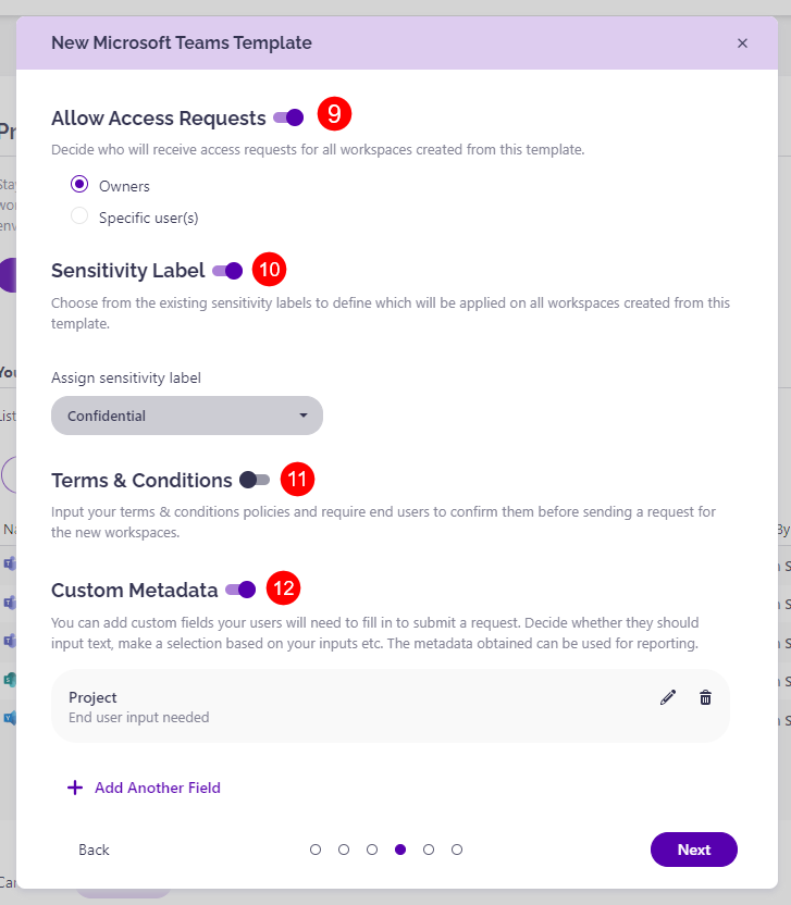 New Teams Template Dialog - Step 4