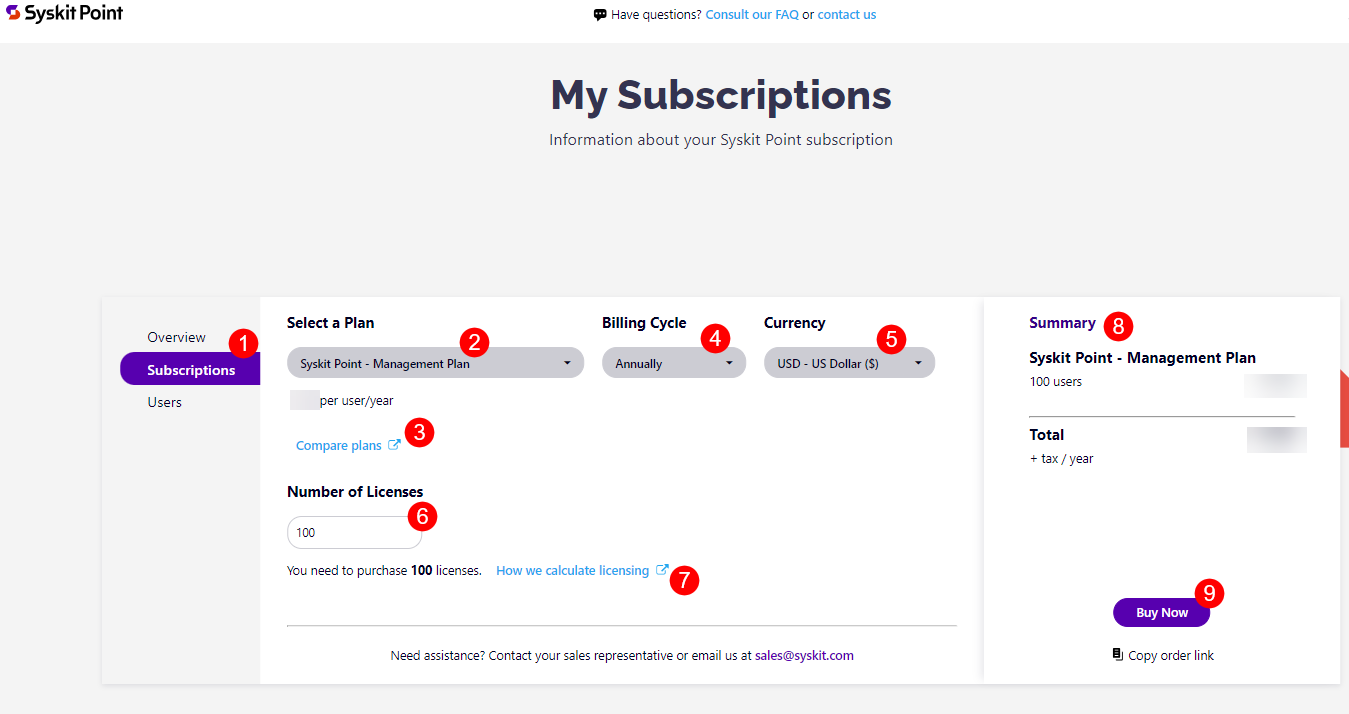 Syskit Point Subscription - Subscriptions Screen