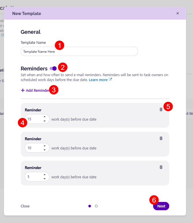 Reminders - Template - Create New