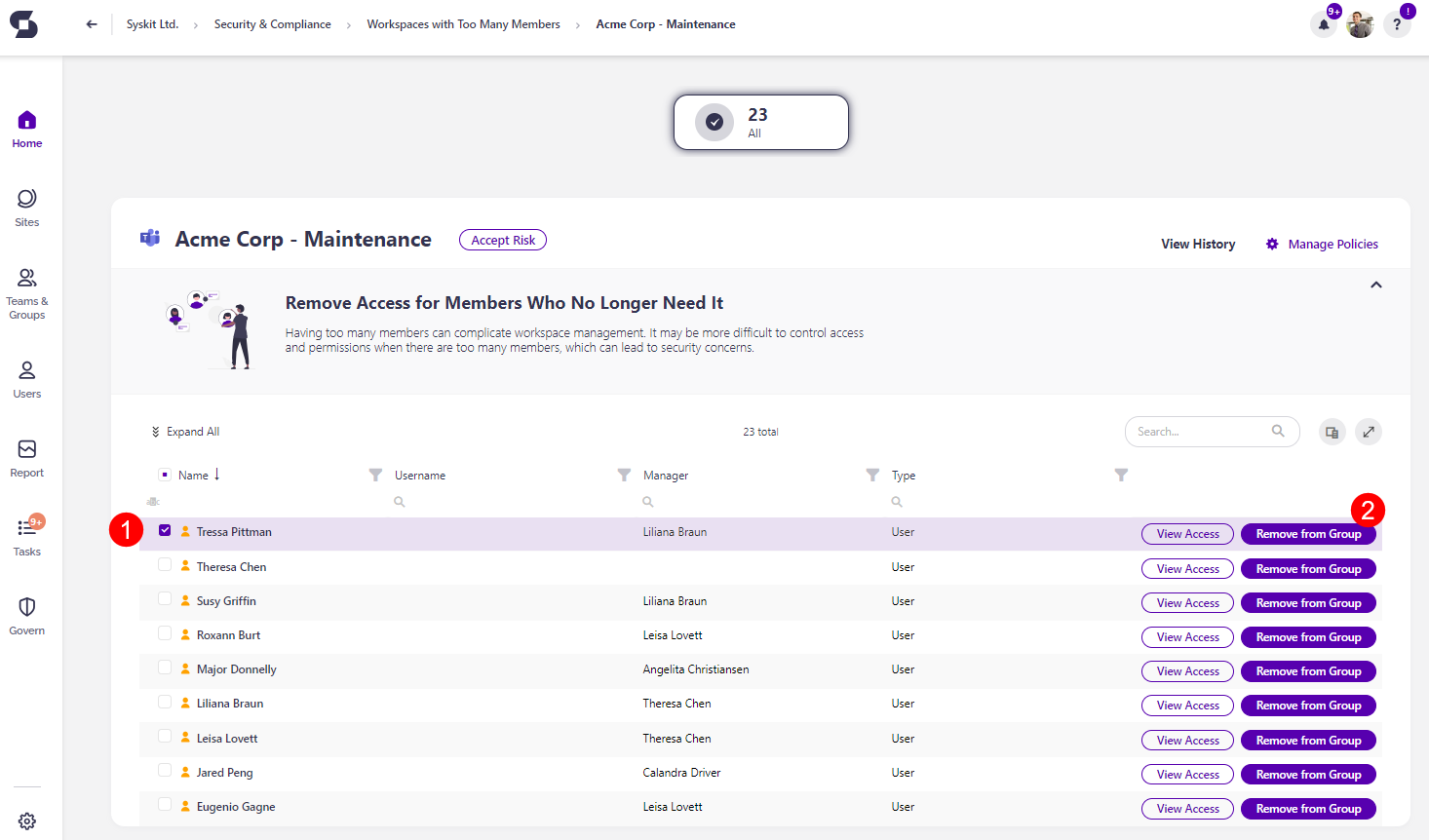Workspaces with Too Many Members - View Members