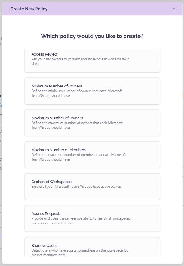 Create New Policy Dialog
