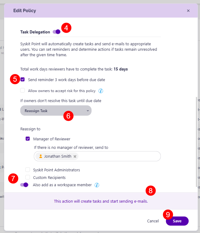 Edit Policy Dialog - Task Delegation