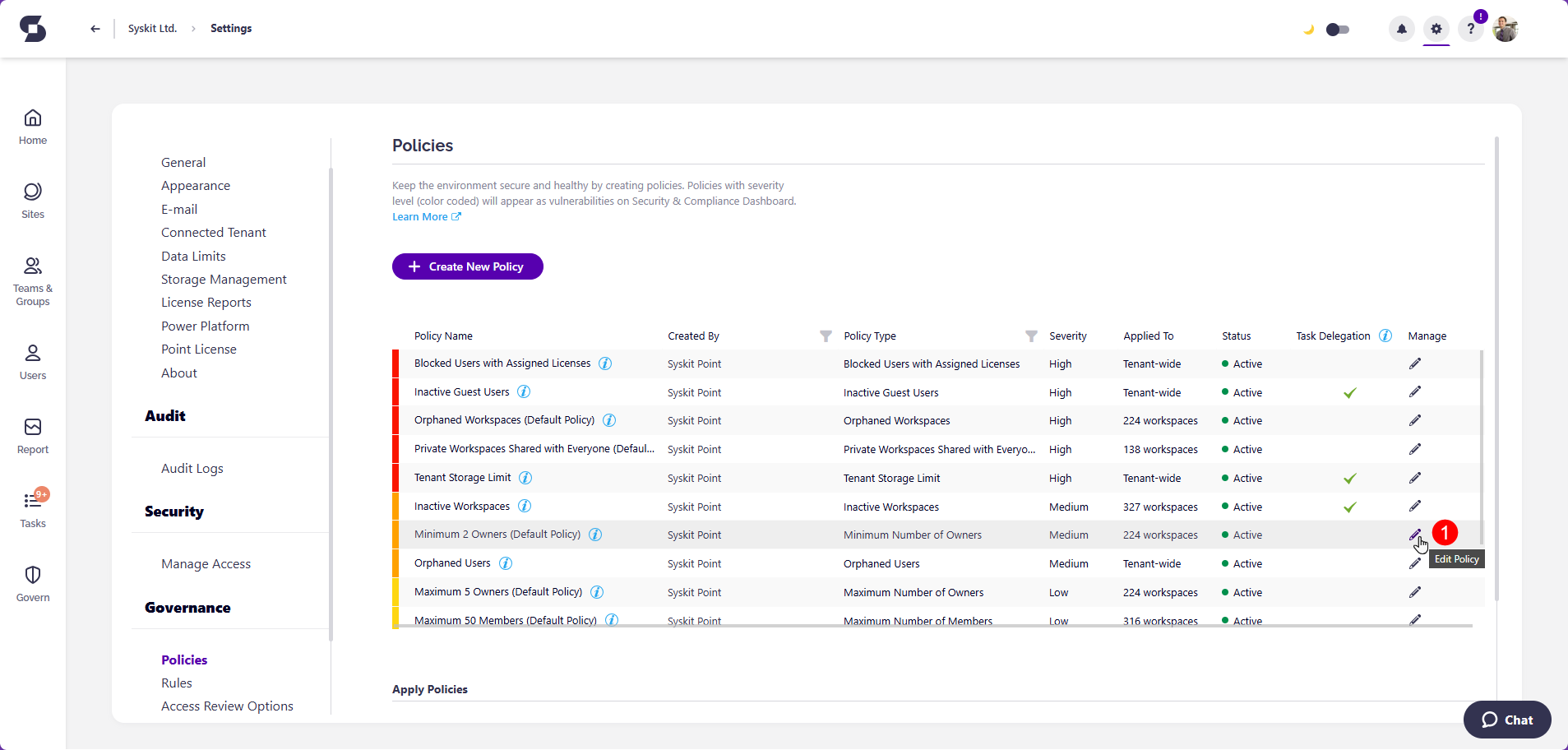 Minimum Number of Owners - Edit Policy