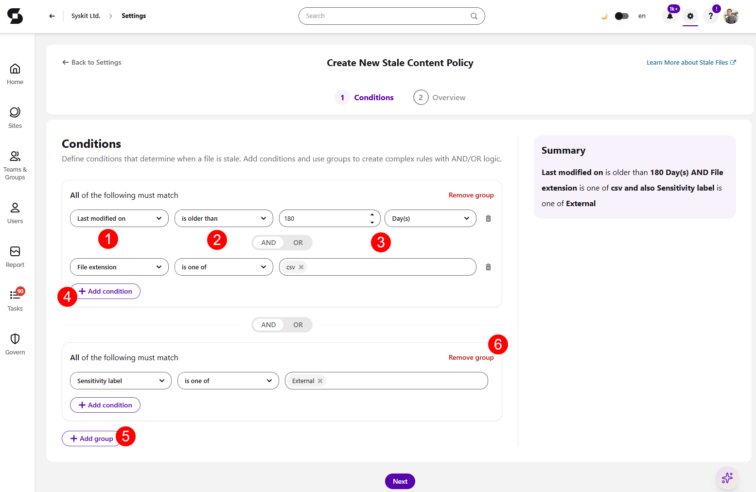 Stale Files Policy - Create New