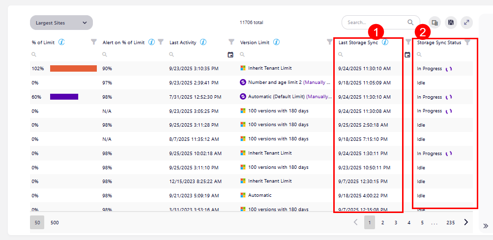 Storage Metrics - Storage Sync