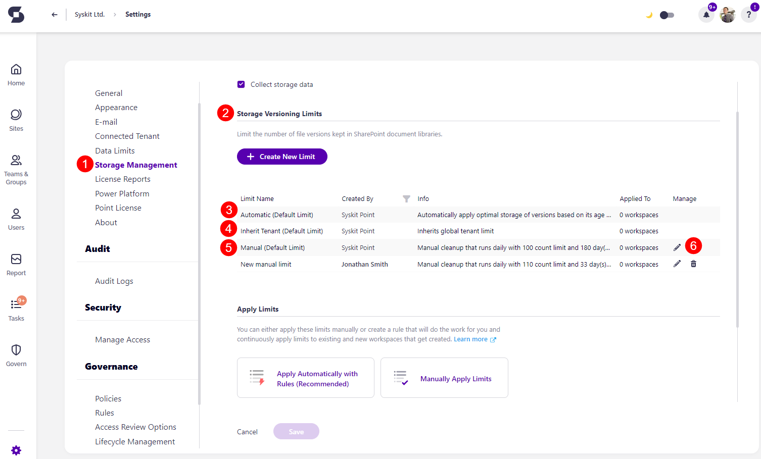 Storage Versioning Limits - Limits