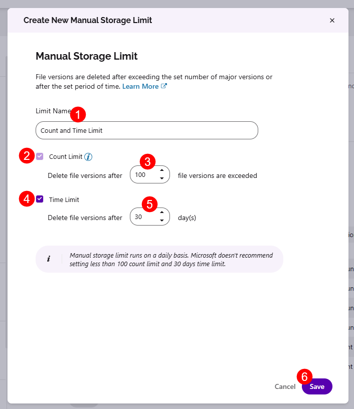 Storage Versioning Limits - Create New
