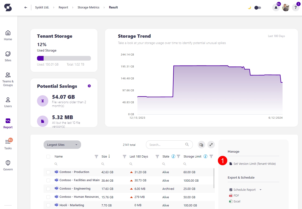 Storage Versioning Limits - Tenant