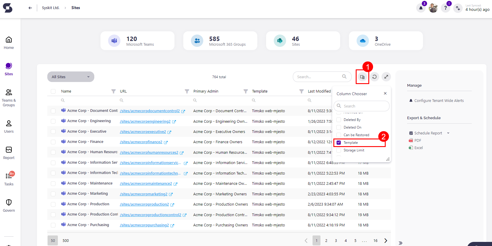 Syskit Point Site Overview - Filtering sites of Private Channels