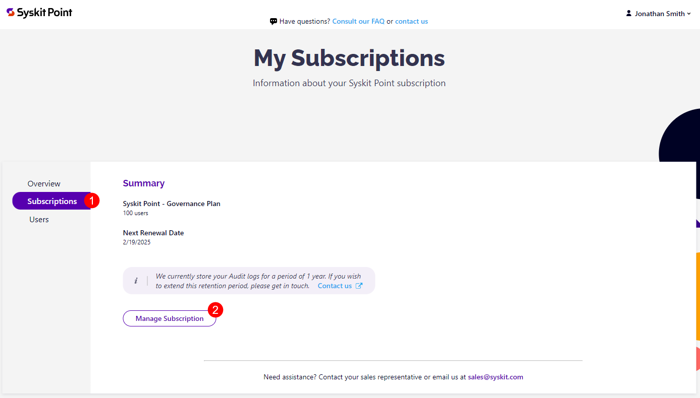Syskit Point Subscription - Manage Subscription