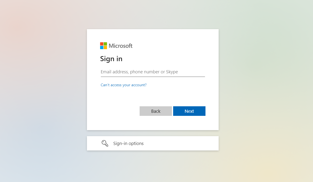 Microsoft Sign-in screen