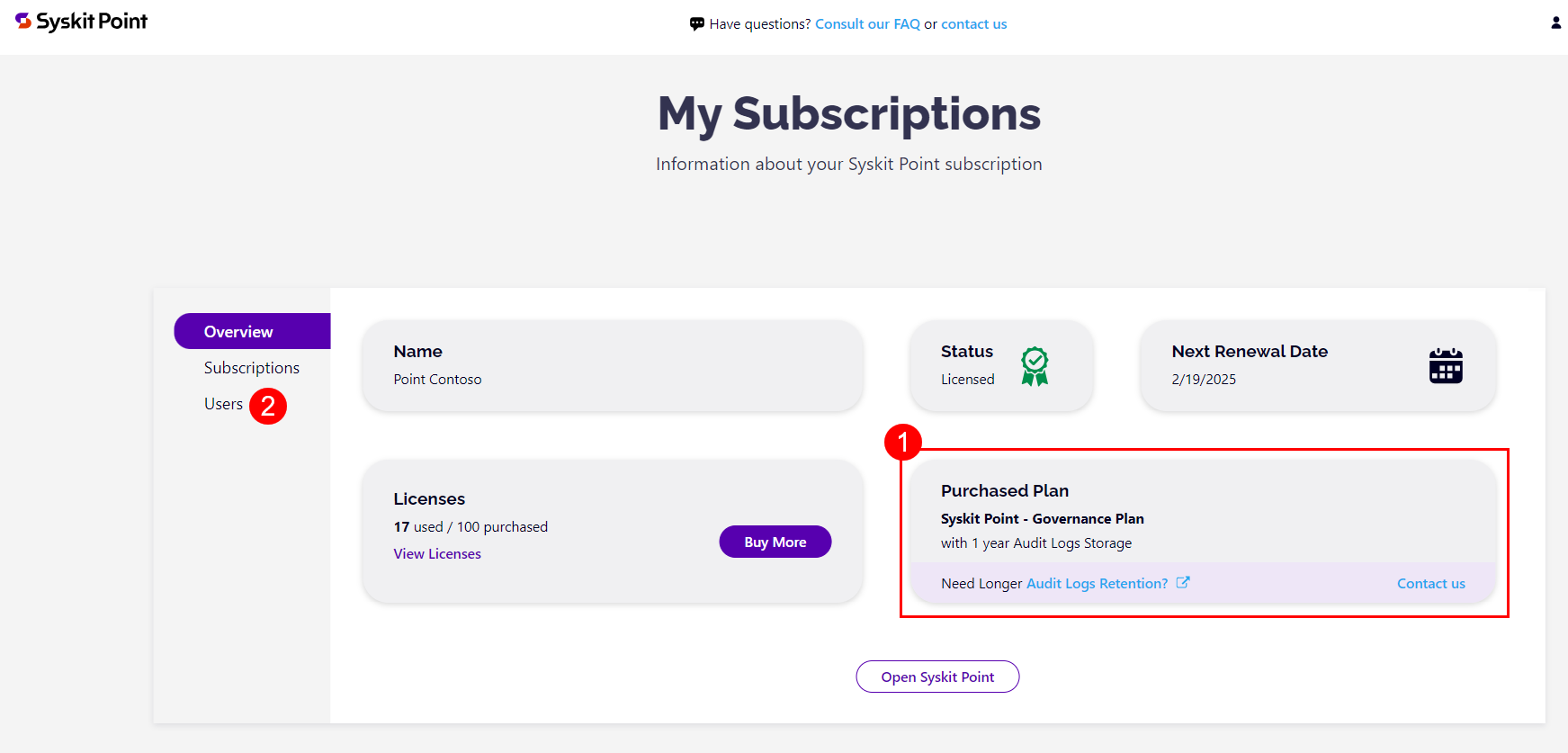 Syskit Point Subscription - Purchased Plan &amp; Users