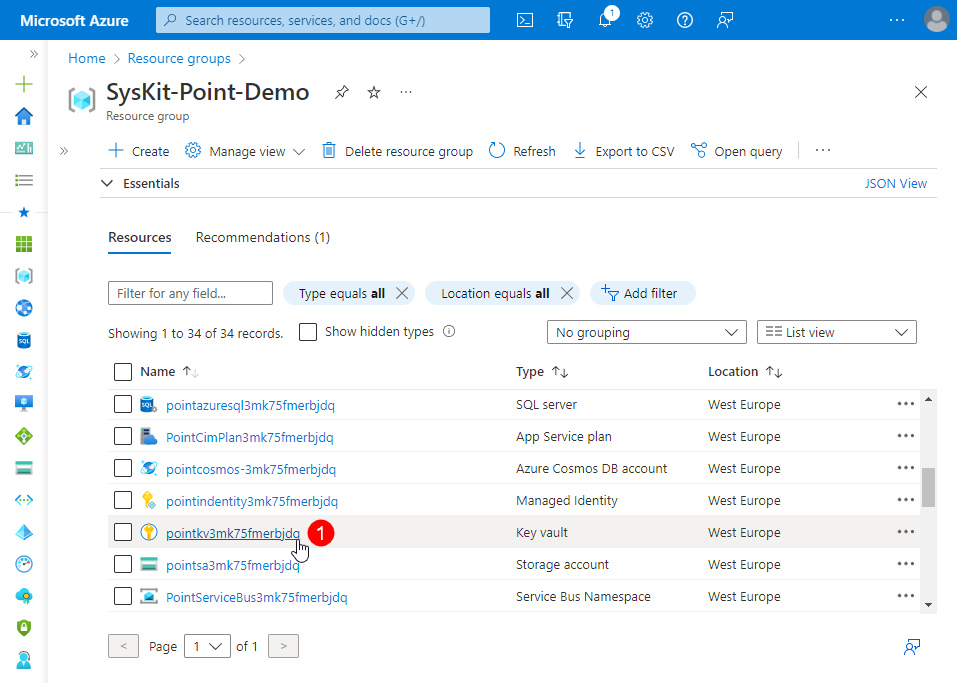 Syskit Point resource group - Key Vault