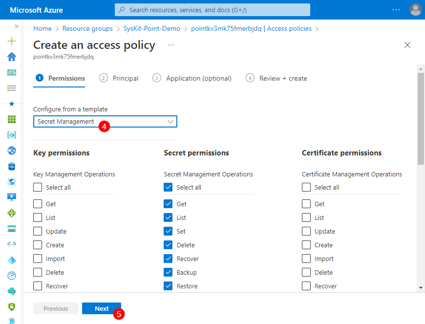Key Vault - Access policy - Template