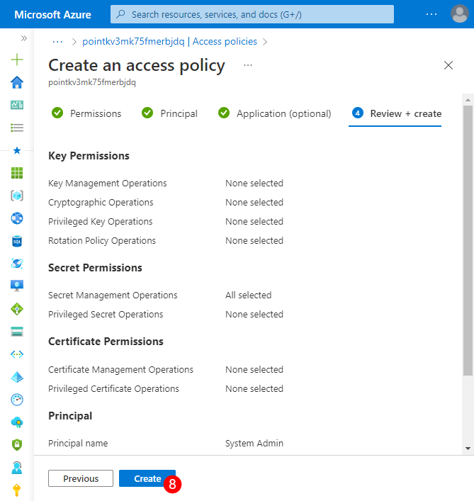 Key Vault - Access Policy - Review and Create