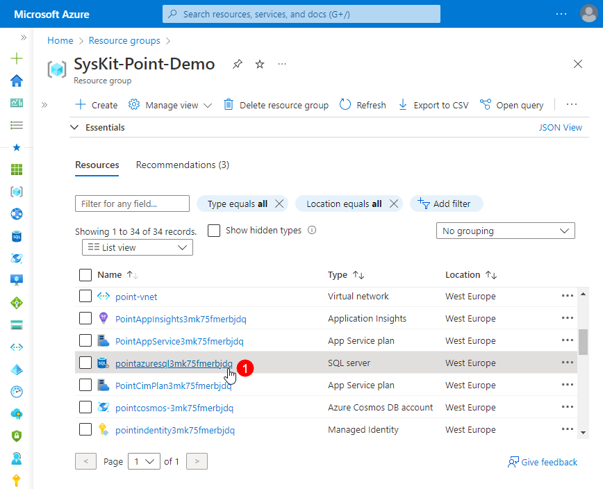 Syskit Point resource group - SQL server