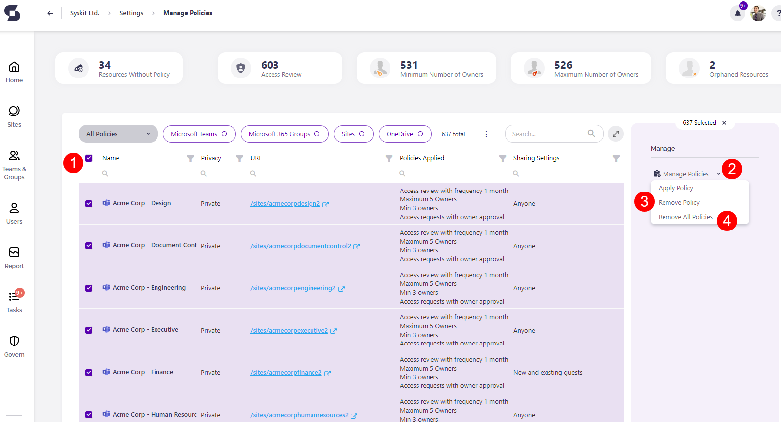 Manage Policies - Removal