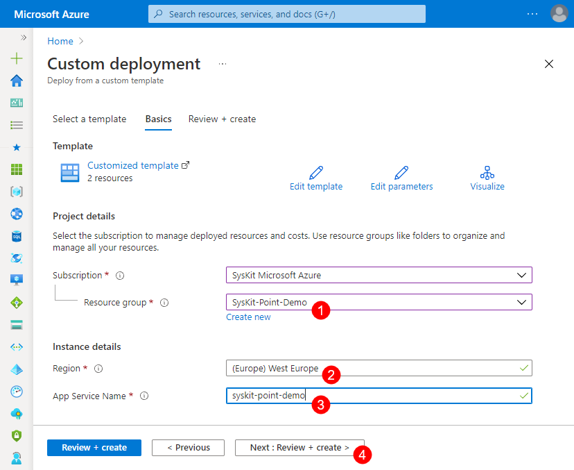 Azure Portal - Custom Deployment
