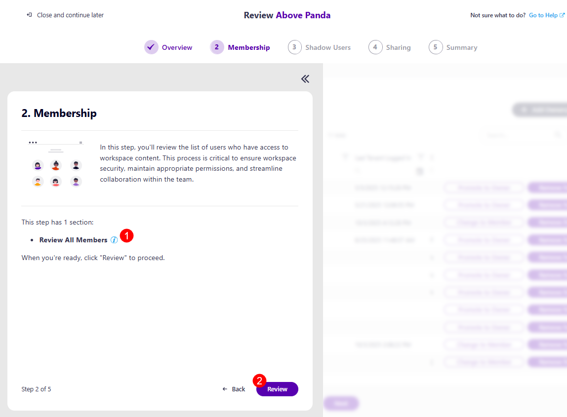 Workspace Review - Membership Step - Overview