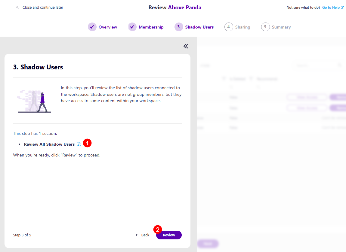 Workspace Review - Shadow Users Step - Overview