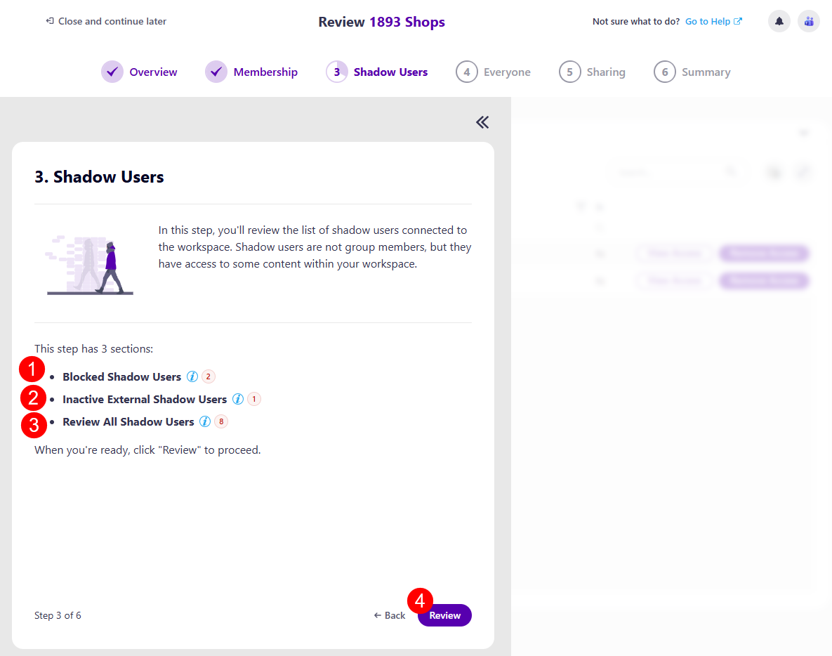 Workspace Review - Shadow Users Step - Overview