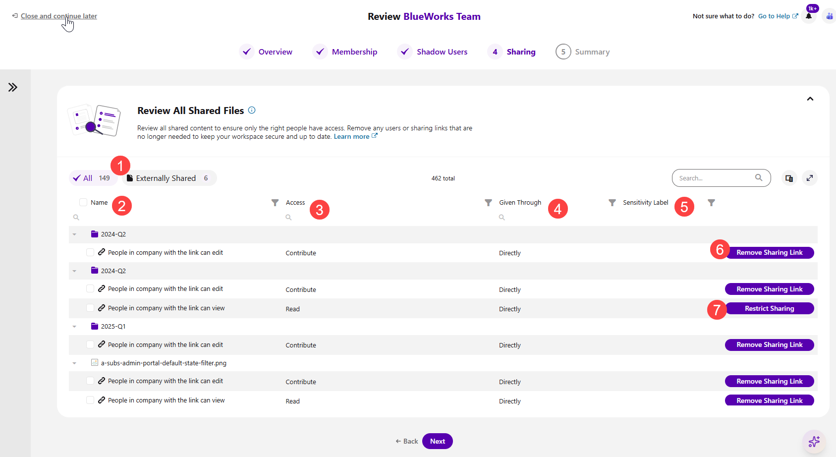 Workspace Review - Sharing Step - Review All Shared Files